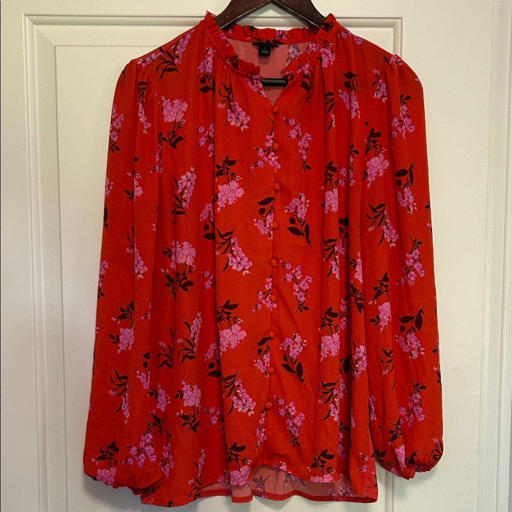 Ann Taylor Vibrant Red Floral Blouse